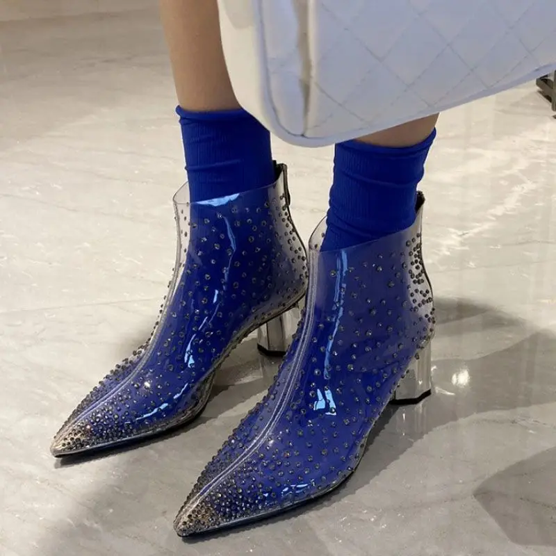 

KemeKiss Fashion Women Boots New Design Sexy Pointed Toe Shoes Women Party Show Thick Heel Spring Female Footwear Size 33-41