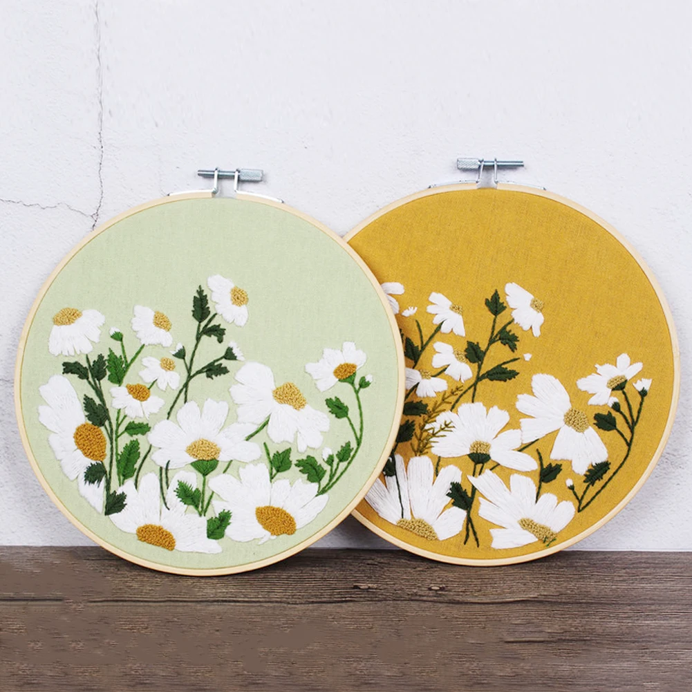 

DIY Embroidery Starter Kit with Plant Flower Pattern Bamboo Embroidery Hoop Color Threads Cross Stitch Kit Handmade Home Decor