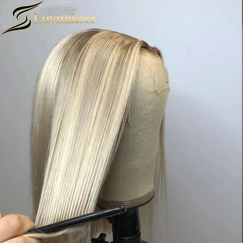 

Pre Plucked Ombre 613 Blonde HD Transparent Lace Front Wigs Grey Short Bob Straight Frontal Human Hair Wigs For Black Women Full