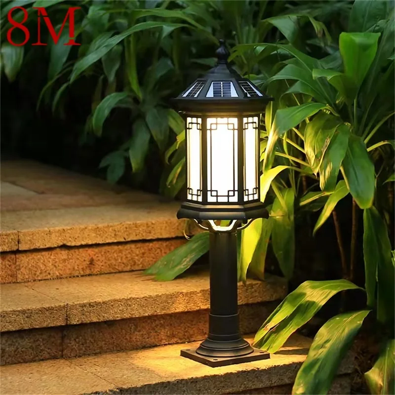 

8M Black Lawn Lamp Outdoor Retro LED Lighting Waterproof Classical for Home Villa Path Garden Solar