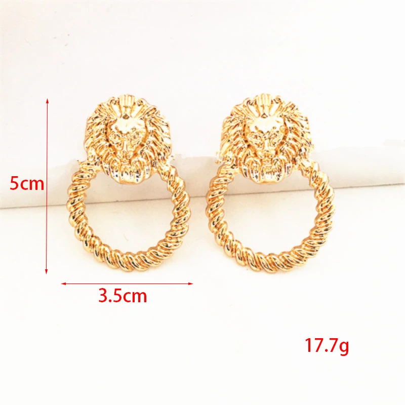 

Cool Hip Hop Gold Heavy Lion Head Stud Big Earrings for Women Girls Round Double Circle Lion Face Punk Earring Party Jewelry