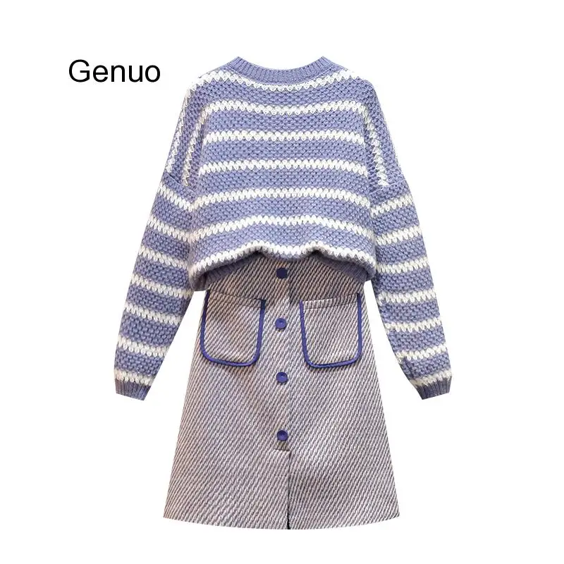 Женский комплект из двух предметов трикотажный свитер и тонкая трапециевидная