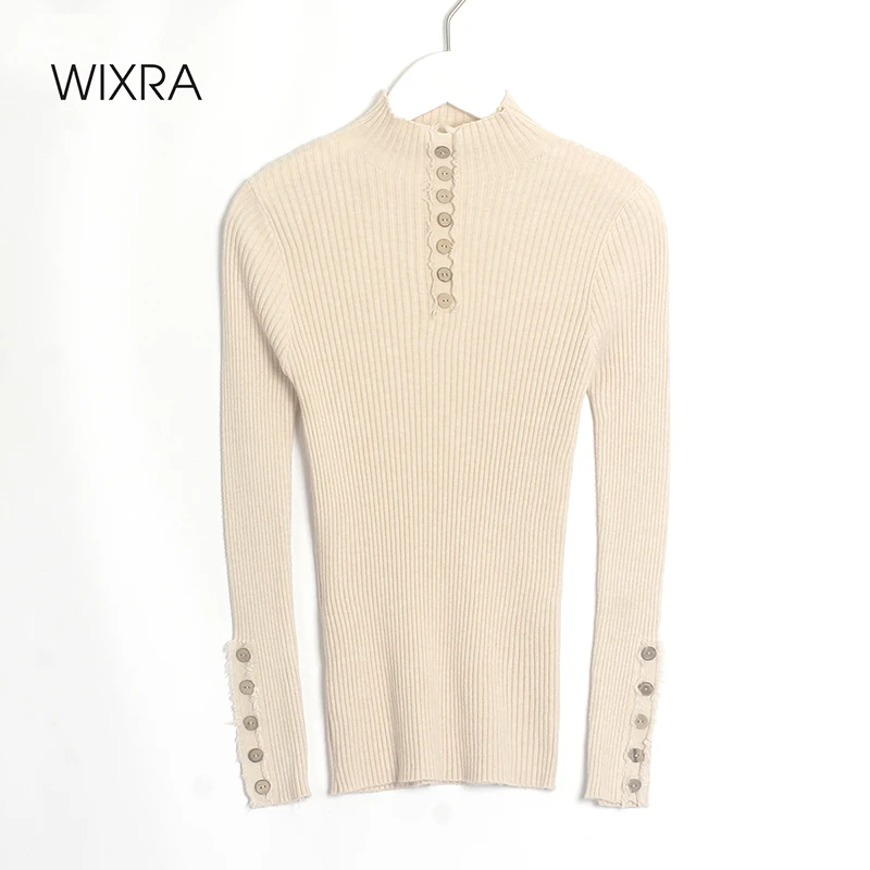 

Wixra женские Стрейчевые свитера, тонкие облегающие водолазки, однотонные женские пуловеры, женские вязаные джемперы с длинным рукавом, Осенн...