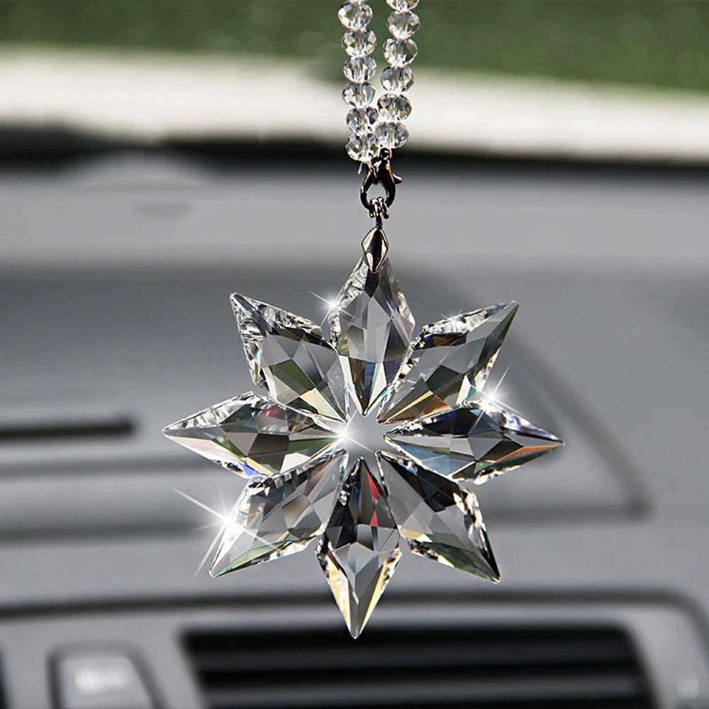

Car Pendant Transparent Crystal Snowflakes Decoration Suspension Ornaments Sun Catcher Snowflake Hanging Trim Christmas Gifts
