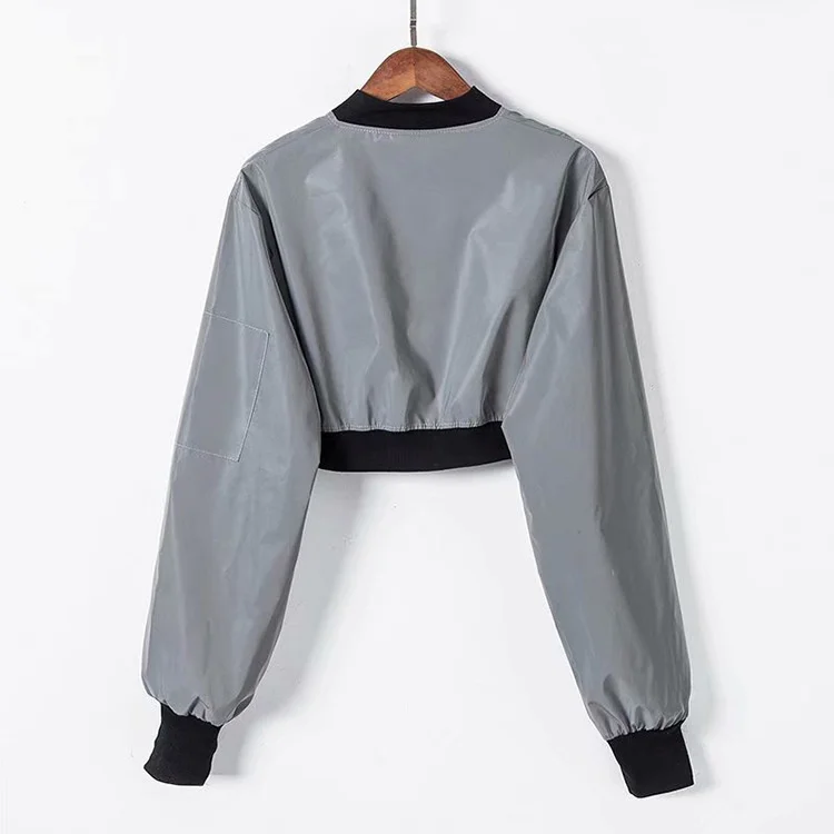 European American Style Short Sexy Jackets Hip Hop Sweet Girl Reflective Coat Loose Solid Sports Streetwear Zip Top 2021 New