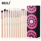 Набор кистей для макияжа BEILI с розовыми розами, кисти из козьего волоса для растушевки глаз, для нанесения теней, для бровей, 12 шт., с 4 спонжиками для макияжа