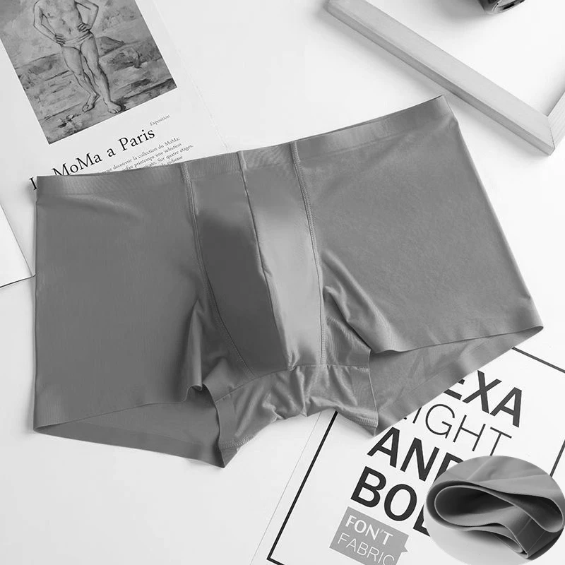 

New Mens Elastic Seamless Underwear Boxers Ultra-Thin Breathable Boxer Shorts Cueca Ice Silk Seamless Low Waist Soft Underpants