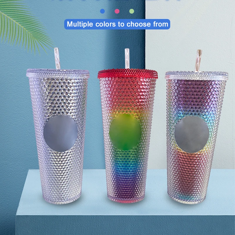 

Diamond Radiant Goddess Cup 710ml Summer Cold Water Cup Tumbler With Straw Double Layer Plastic Durian Coffee Mug Without LOGO