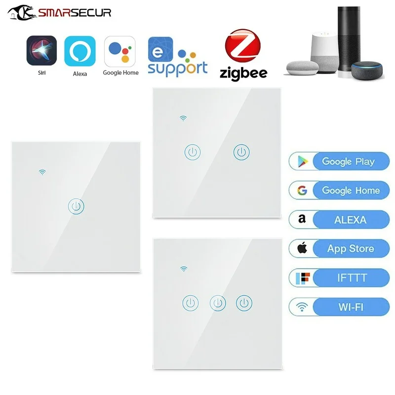 Умный настенный сенсорный выключатель ZigBee Tuya с голосовым управлением и Wi-Fi для