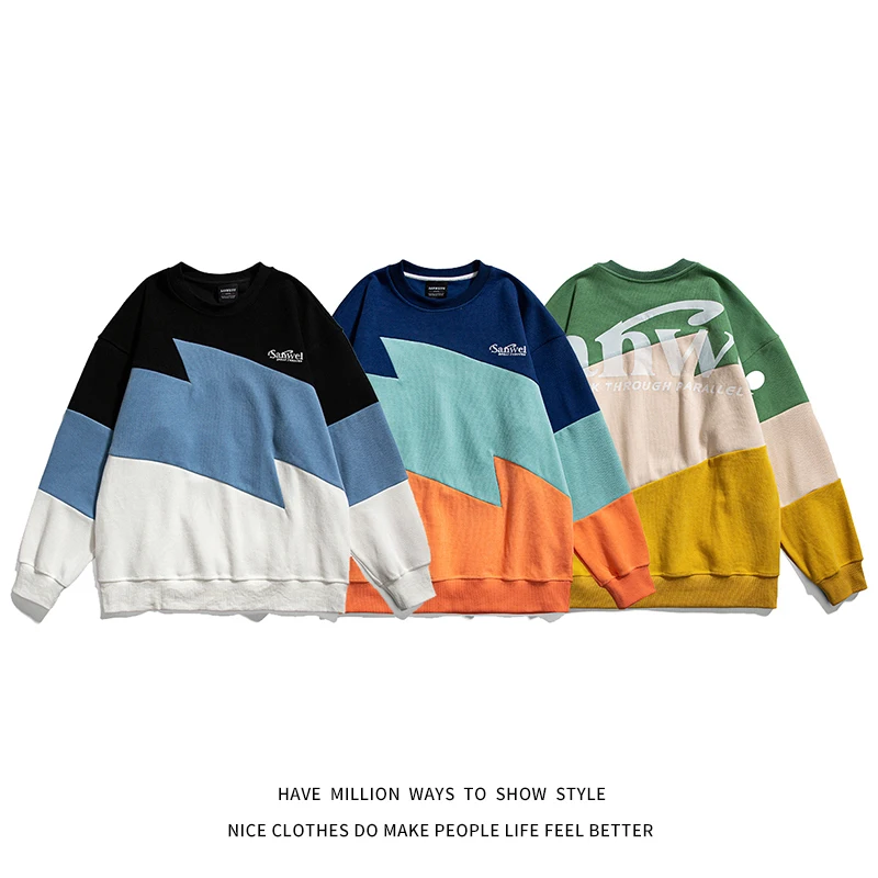 

2021 New Autumn Patchwork Colourful Sweatshirts Men's Streetwear Hoodies Unisex Women's Boyfriend Style Sweaters Varsity Casual