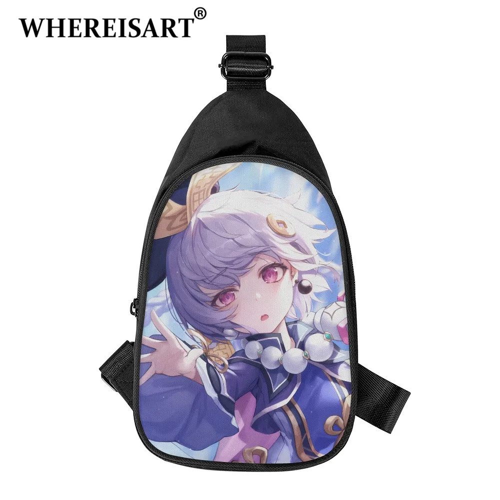 

WHEREISART Exquisite Design Game Genshin Impact Women Men Chest Bag Cute Role Qiqi Patten Shoulder Bag Crossbody Bag Boys Girls