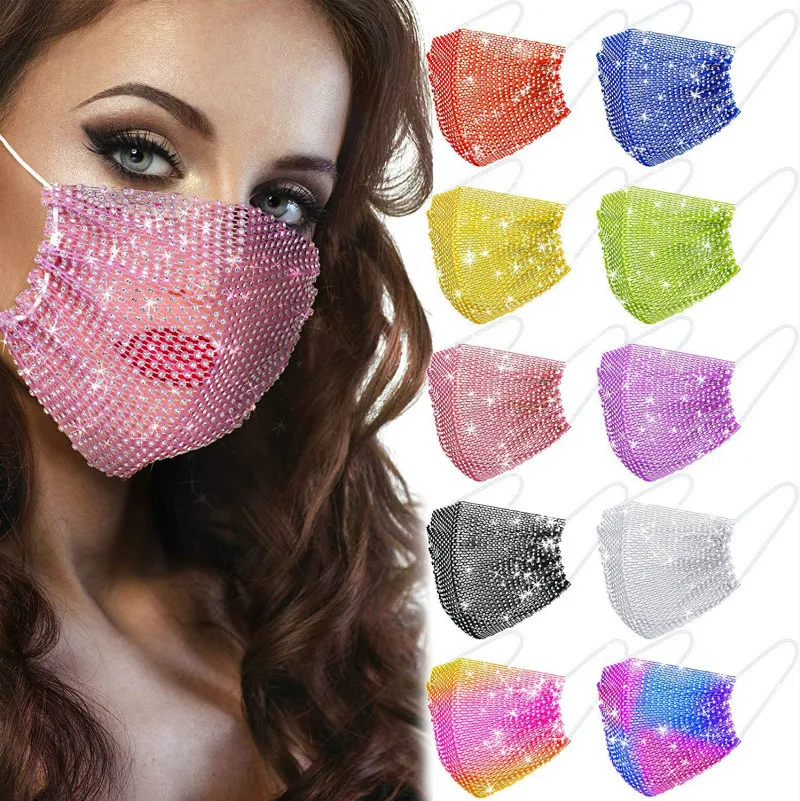 

Reusable Rhinestone Mask Blingbling Face Cover Fashion Decoration Facemask Breathable Washable Fabric Masks Masque Mascarillas