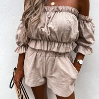 hot selling 2022 womens summer new casual one neck short sleeve shorts suit two piece womens suit