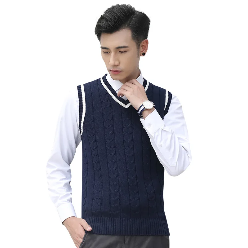 

Autumn Winter Men's Wool Vest Warm Sleeveless Patchwork Slim Fit No Yq Clothing Knitted Casual Male Cotton Sweater Pull Homme