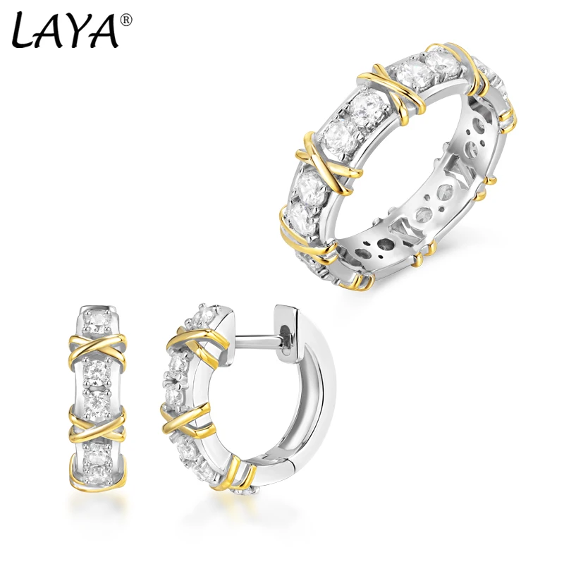 

Laya 925 Sterling Silver High Quality Zircon Christmas Gift Irregular Crossing Hoop Earrings Ring Sets For Women Fashion Jewelry