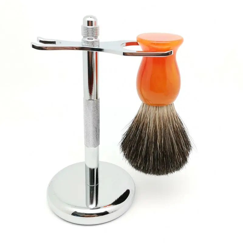 TEYO Black Badger Hair Shaving Brush and Shaving Stand Set Perfect for Wet Shave