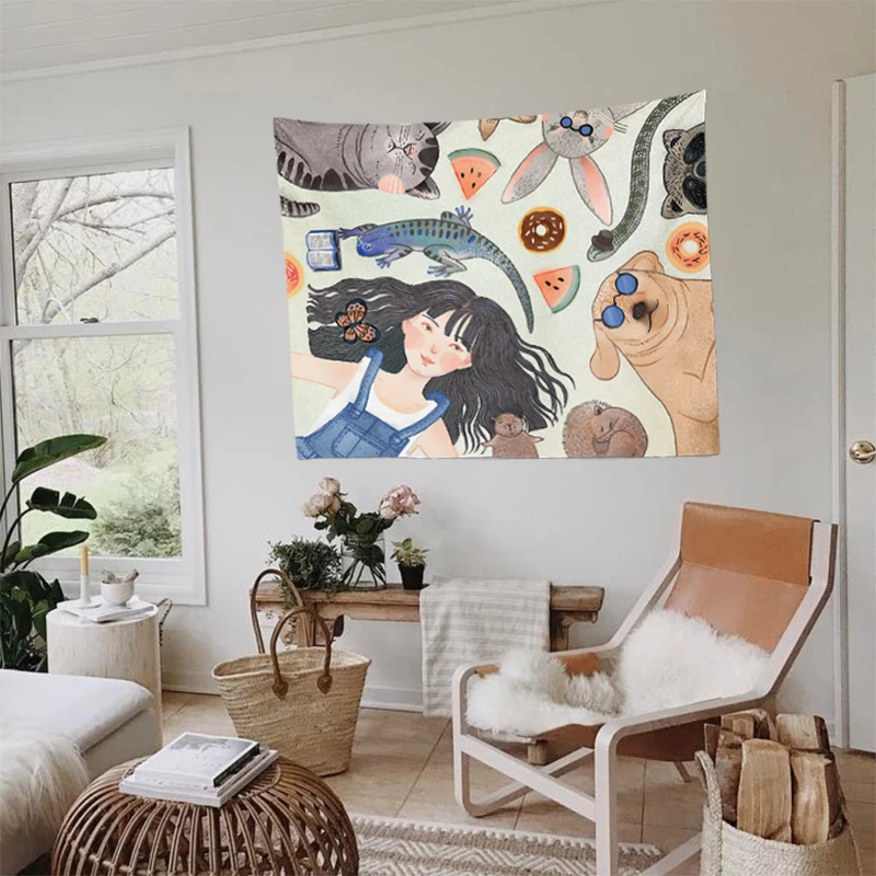 Настенное тканевое одеяло для девочки собаки кошки декор детской комнаты