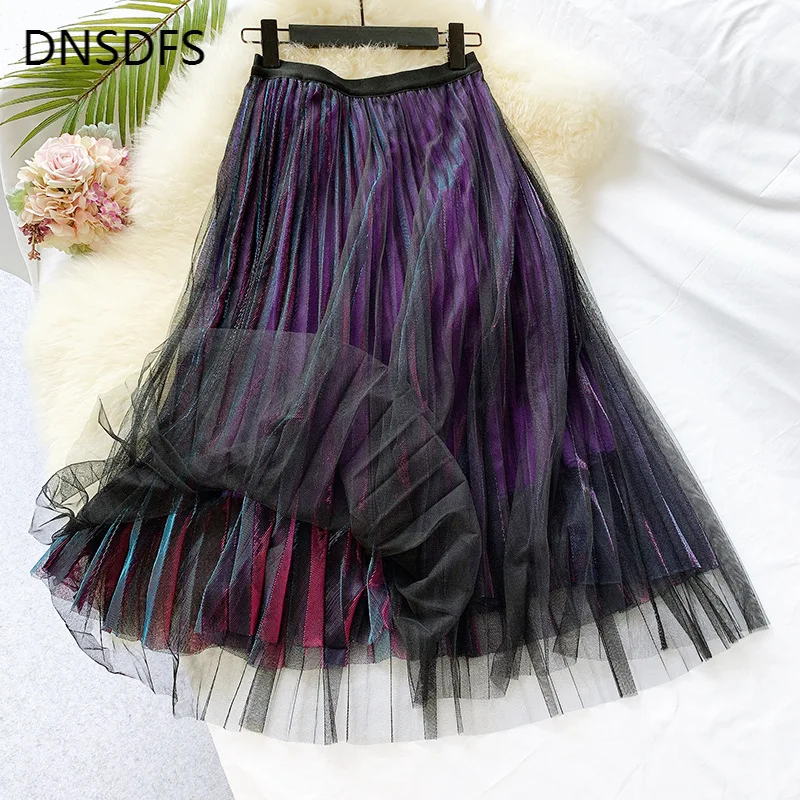 Винтажная стильная женская длинная юбка сетчатая Лоскутная двухслойная тонкая