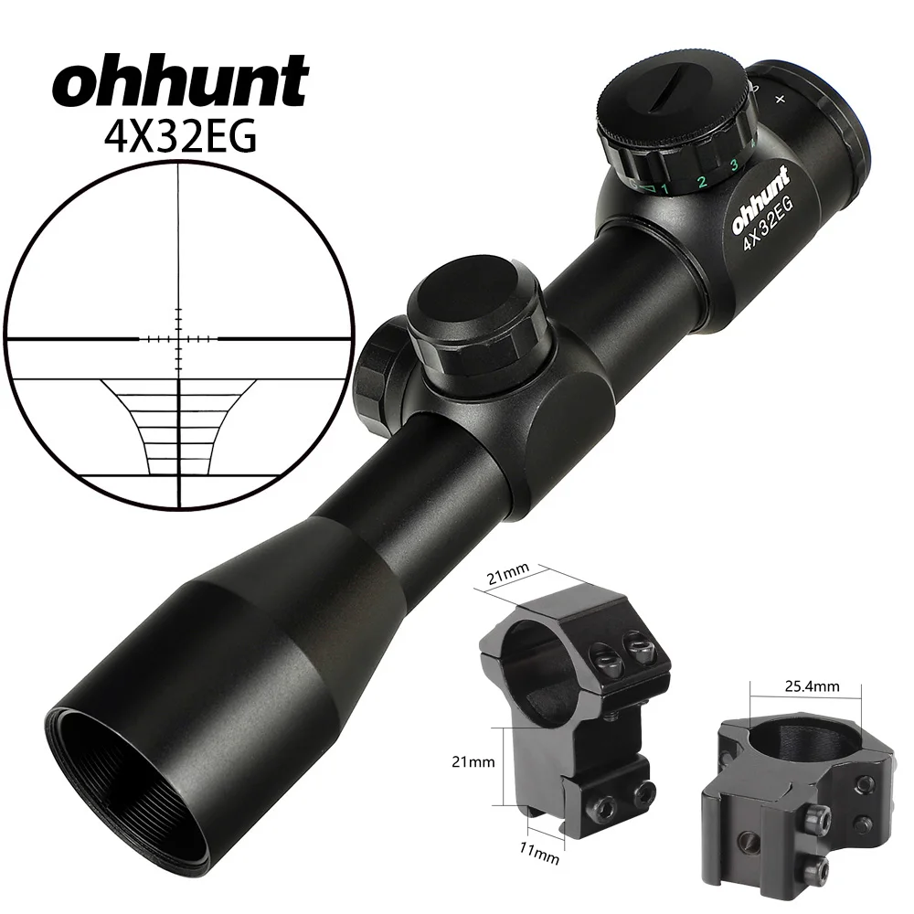 Ohhunt 4X32 EG охотничий прицел оптика прицел дальномер Сетка прицел красный зеленый с подсветкой для винтовки Airgun арбалет - Цвет: High-Dovetail-Rings