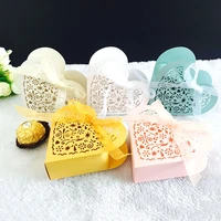 100pcs love heart laser cut hollow candy boxes carriage gift bags favor box with ribbon baby shower wedding favor party supplies