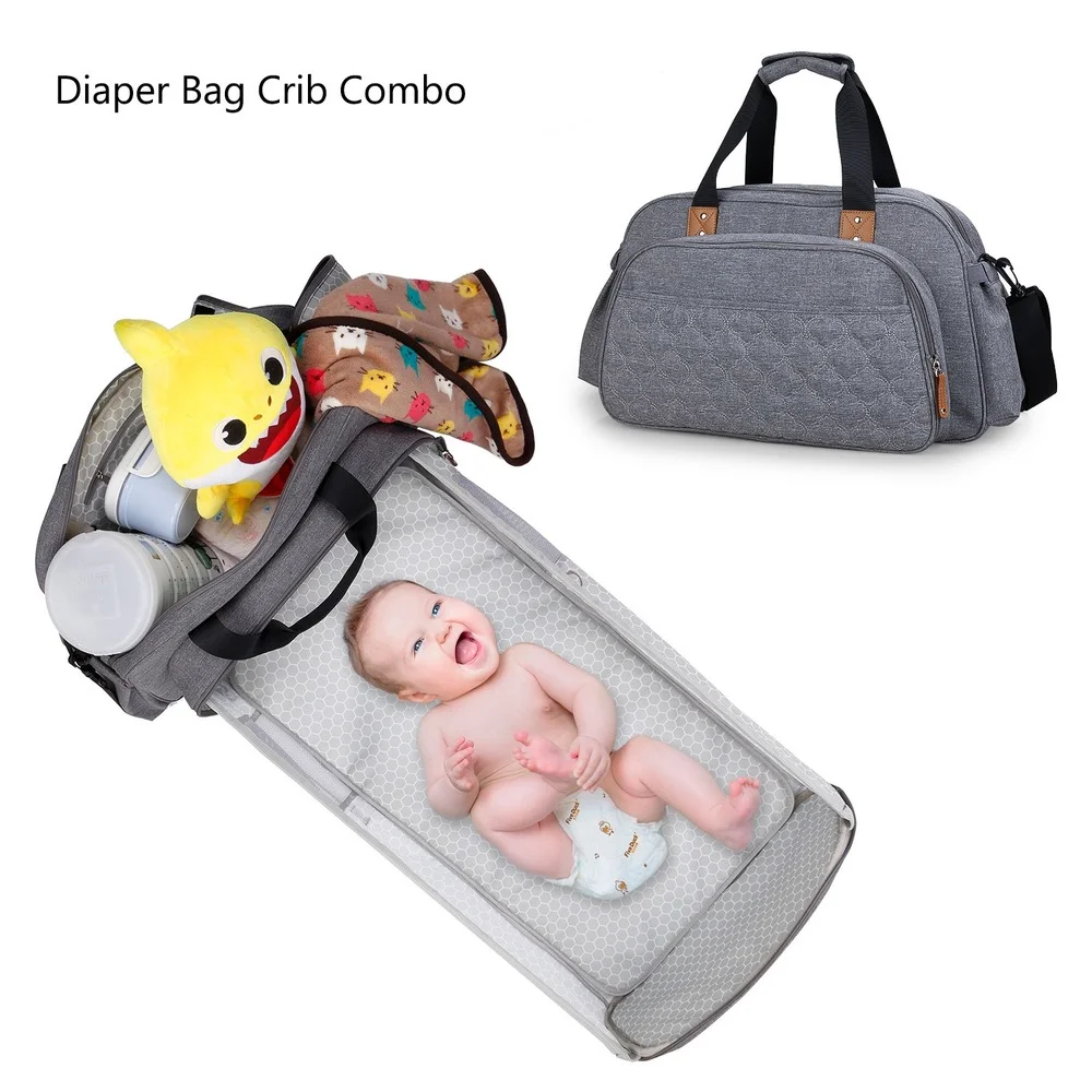 

Baby Shining Portable Folding Mommy Bag Baby Bed Fashion Outing Leisure Backpack Large Capacity Mommy Bag Diaper Bag