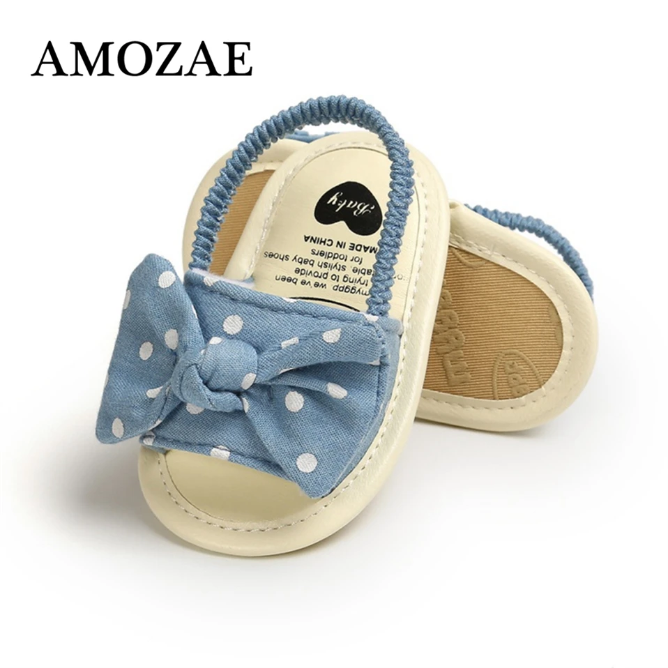 Обувь в горошек для маленьких девочек Модная обувь с бантом новорожденных