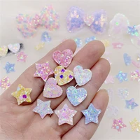 100pcslot 1 5cm glitter star and heart padded appliques for diy children hair clip accessories hat clothes patches