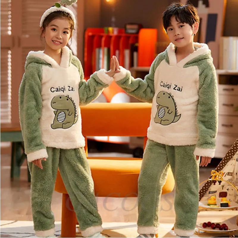 

Dinosaur Flannel Pajamas Sets For Kids Girls Clothes 2pcs Winter Warm Toddler Boys Sleepwear New Children's Pyjamas Kids Costume