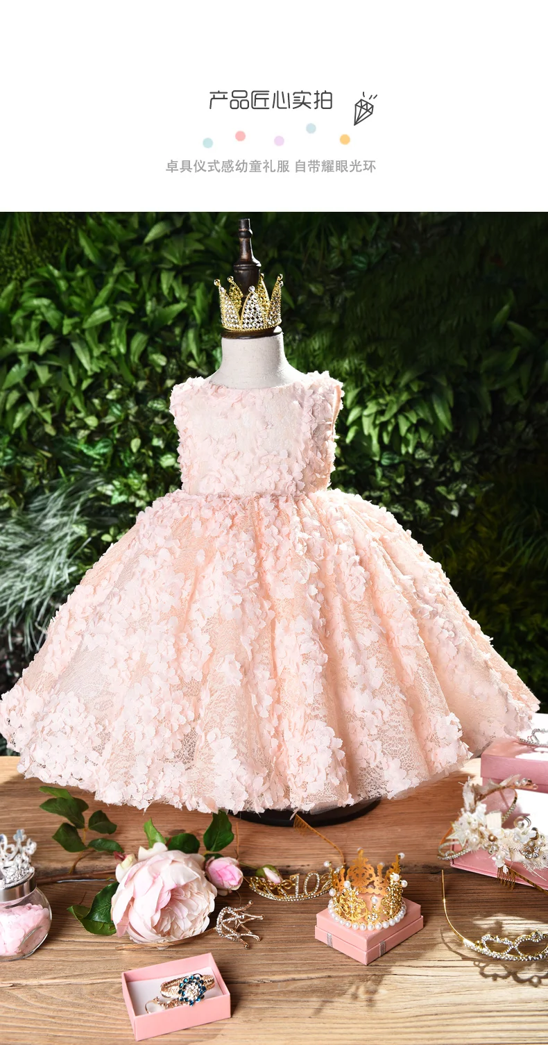 Летнее платье для малышей Розовое Кружевное крестильное платье для маленьких девочек платье для крещения с аппликацией для маленьких девочек на день рождения костюм принцессы