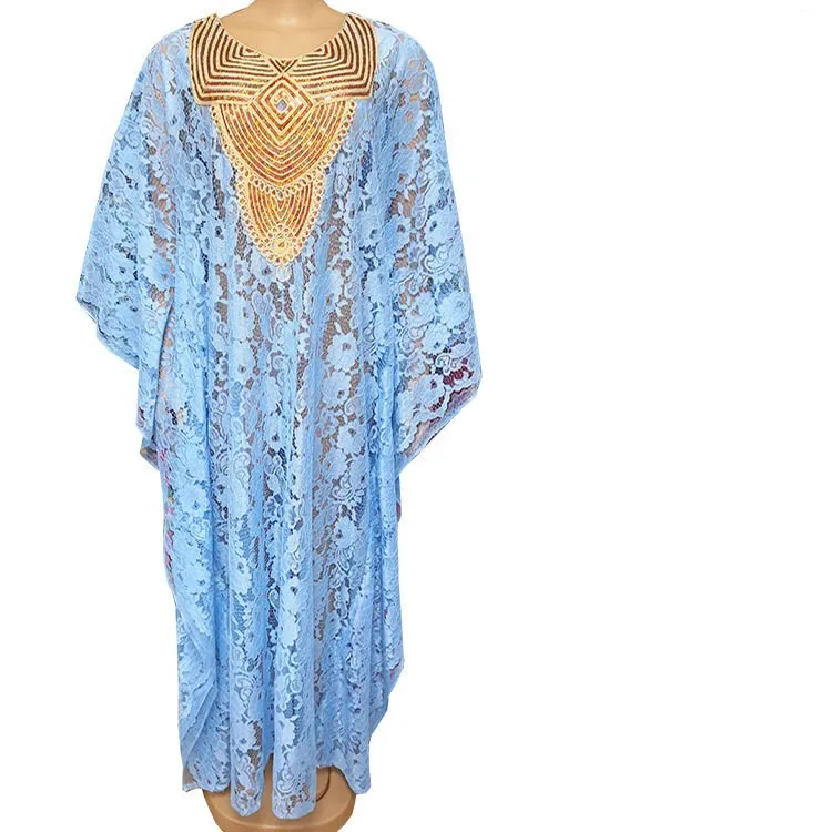 

2020 African Dresses for Women Dashiki New African Fashion Water-soluble Lace Loose With Beaded Embroidery Long Dress