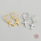 LKO Серьги-кольца из настоящего стерлингового серебра 925 пробы для женщин, роскошные серьги-кольца в виде самолета в стиле панк, ювелирные изделия в подарок, модные модные серьги для девочек