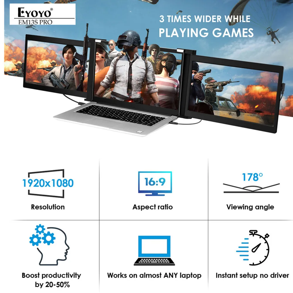 Игровой монитор экран 13 3 дюйма USB C Full HD 1080p IPS для ноутбука ПК мобильного телефона