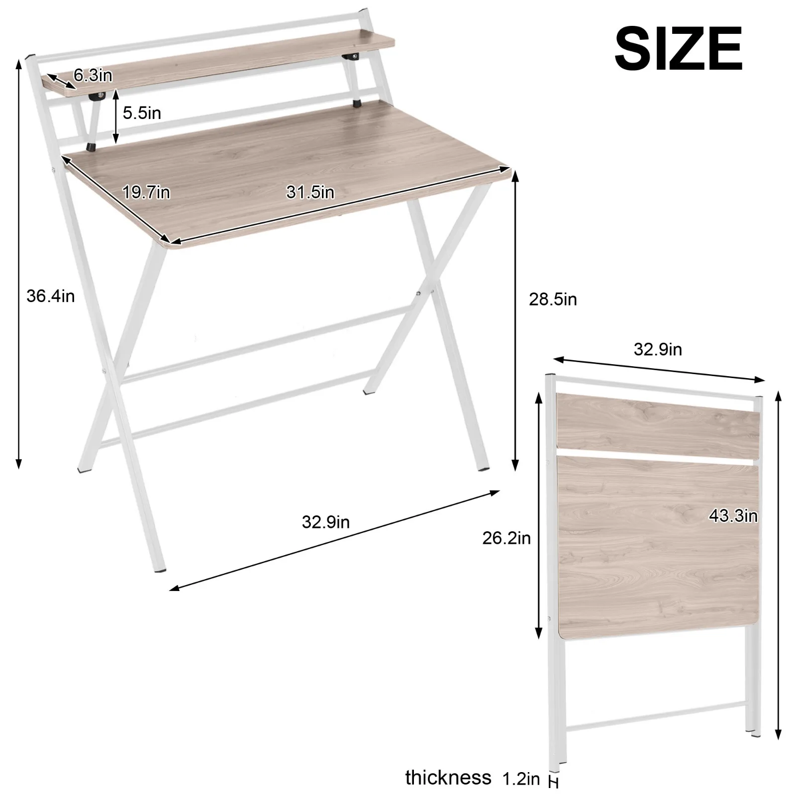 

US StockFolding Writing Table Home Office Study Desk with Shelves For Small Space Laptop Office Desk Furniture Workstation