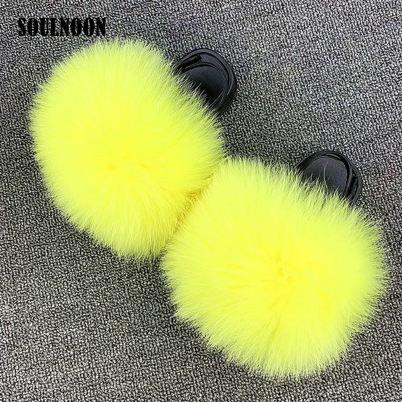 

Fluffy Slippers Kids Flip Flops Girls Real Fox Fur Furry Slides Indoor House Plush Toddler Fur Slippers Children Summer Sandals