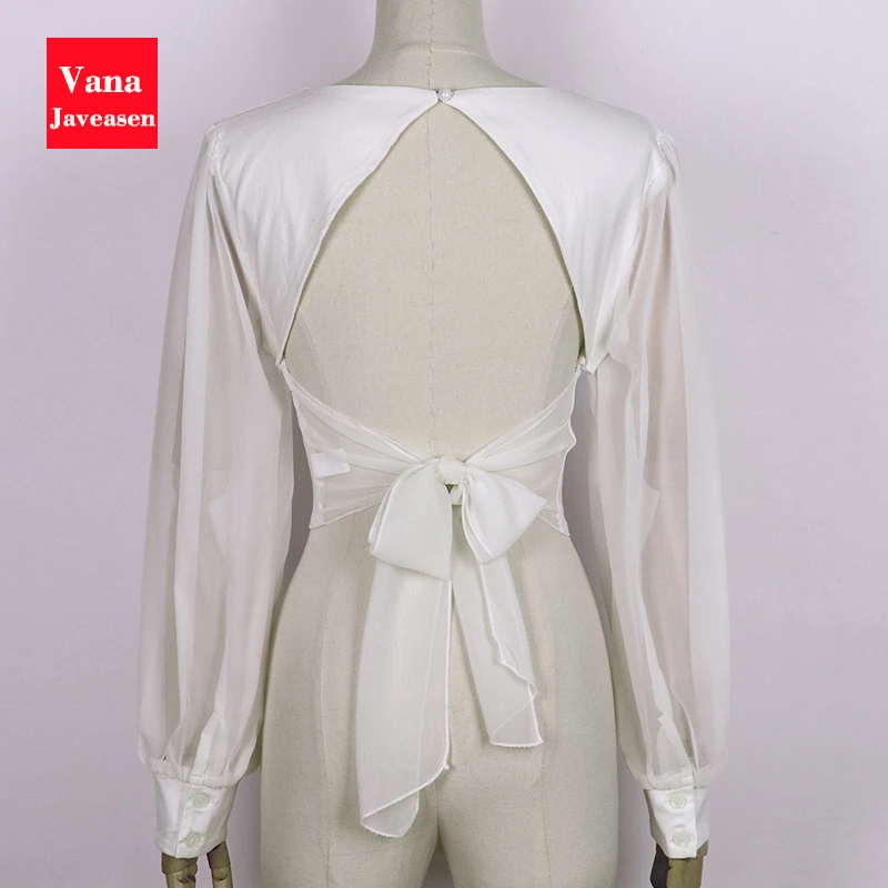 

Chiffon Tops Women Blouses White Lantern Sleeve Sexy Harajuku V-neck Short Shirts Office Ladies Chiffon Blusas Streetwear
