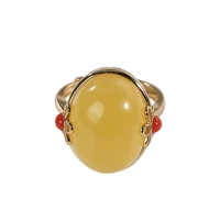 baifuming s925 sterling silver gold plated natural amber ring retro elegant plum egg noodles ladies ring