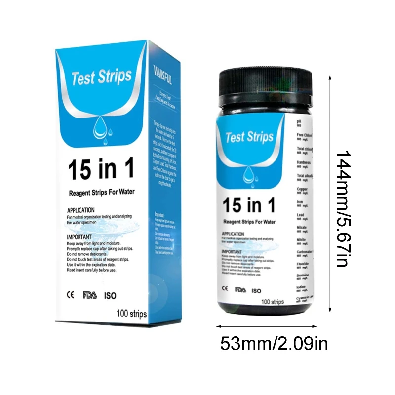 

100 Pcs Water Test Strips 15-in-1 Aquarium Water Quality Test Strips for Water Quality Check Aquarium Fish Tank Pool