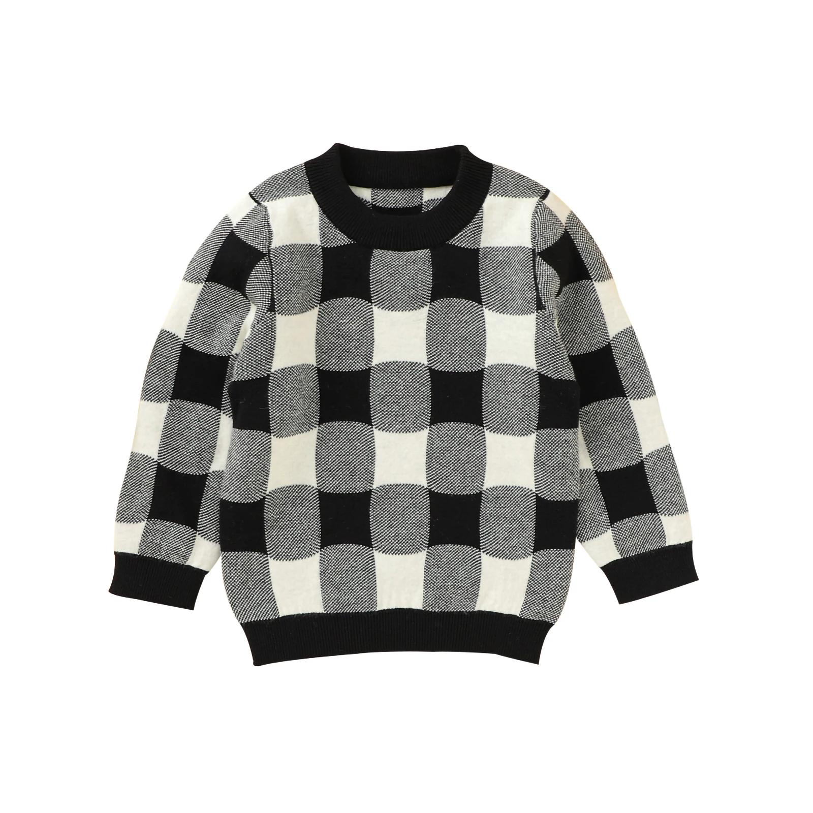 

Little Kids Baby Girls Casual Knitted Tops Toddler Plaid Long Sleeve Round Collar Pullover Knitwear Sweaters Children Clothes
