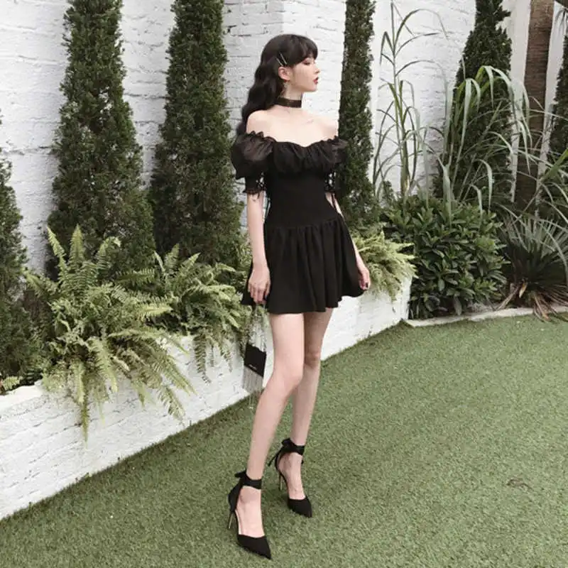 Женское платье на шнуровке Y Demo готическое Сетчатое с вырезом-лодочкой и пышными