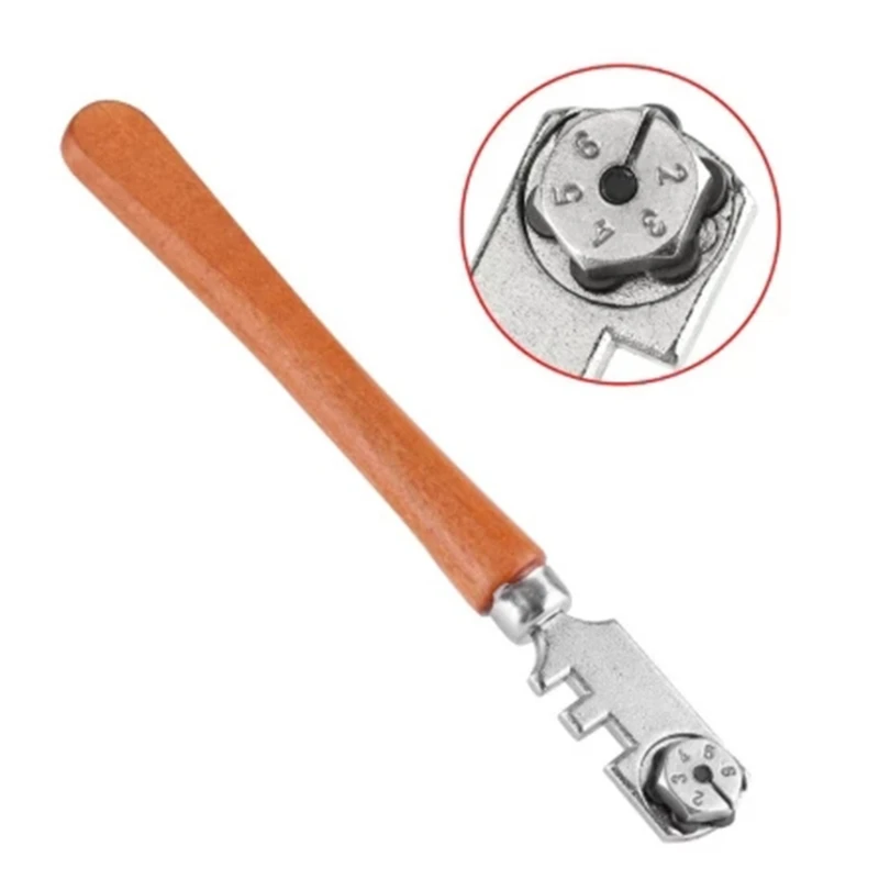 

Multifunctional Six Wheel Glass Cutter Tool Tile Cutter Hand Tool Metal Wheel Craft Cutting Kit Tool with Wooden Handle