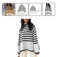 ribbed cuffs exquisite workmanship loose fit striped patchwork oversized sweater jumper winter sweater lady clothing