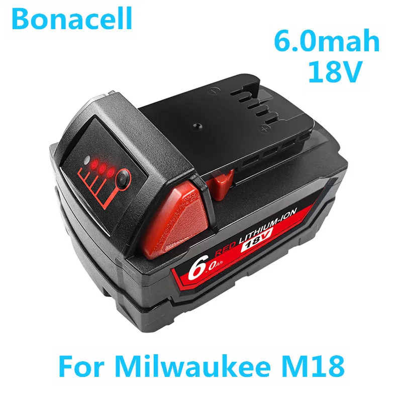 

Bonacell 2x 6.0Ah 18V Power Tool Battery for Milwaukee M18 48-11-1815 48-11-1850 2604-22 2604-20 2708-22 2607-22 48-11-1828