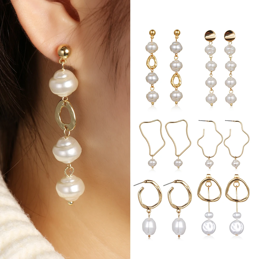 1 пара корейский дизайн женские серьги с барочным жемчугом металлические