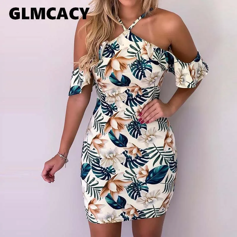 Женское летнее мини платье с открытыми плечами без рукавов открытой спиной