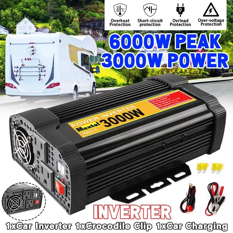 

Dual USB Peaks 6000W DC 12V to AC 110V 3000W Solar Car Power Inverter Charger Converter Adapter Modified Sine Wave Transformer