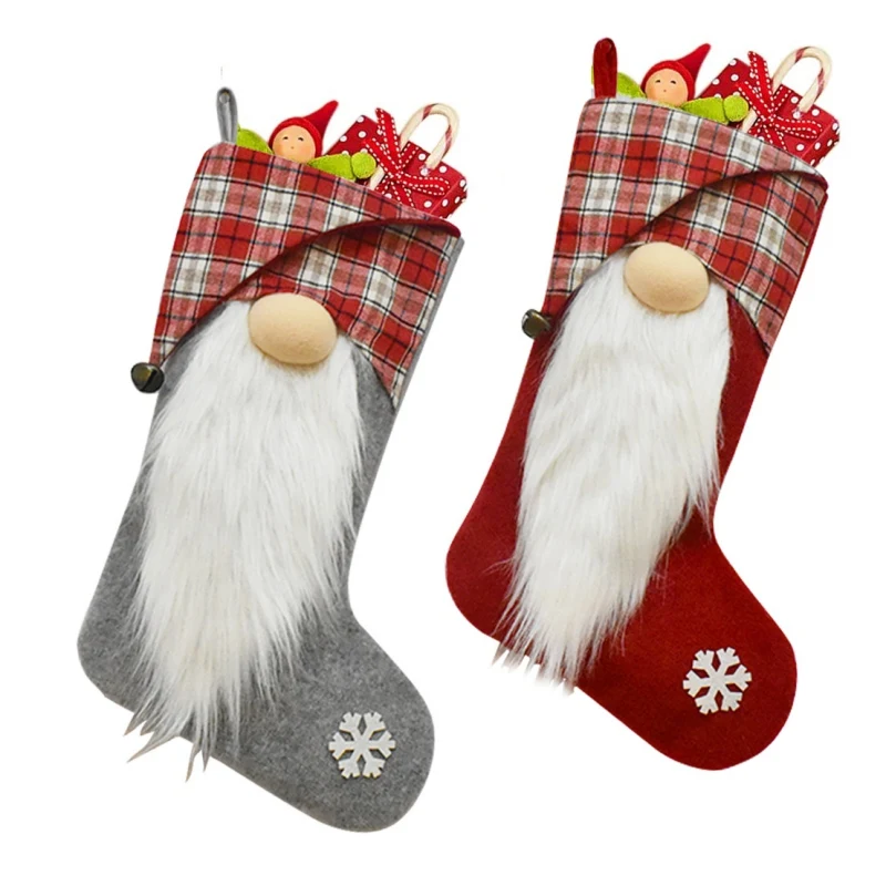 

Рождественские чулки, милые безликие носки для кукол Санта-Клаус, подарок на Рождество, конфеты, Подарочный пакет, подвеска на рождественск...