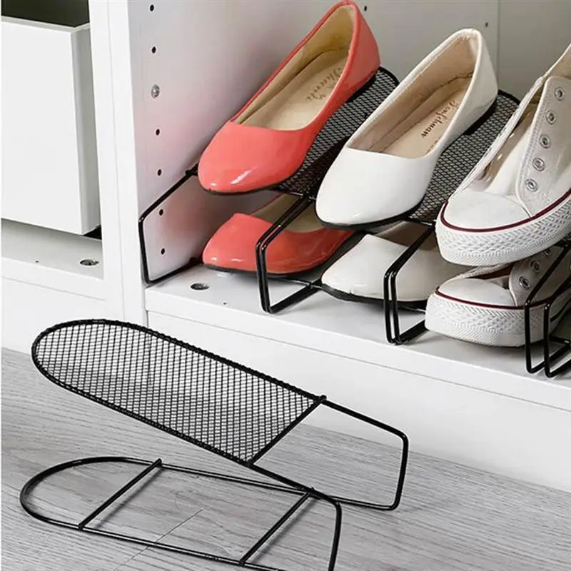 

Adjustable Iron Double-Layer Shoe Rack Footwear Support Slot Space Saving Cabinet Closet Stand Shoe Organizer Shoebox