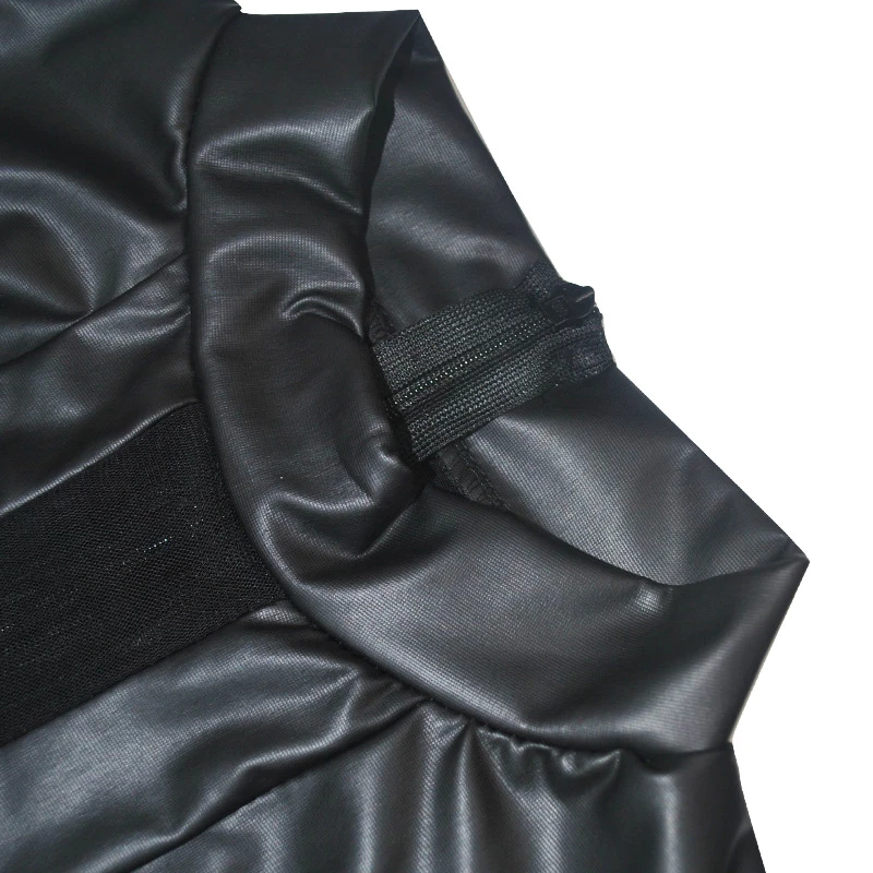 

Cutubly Black Pu Leather Jumpsuits For Women Sheer Mesh Patchwork Sexy Jumpsuit Autumn Turtleneck Sleeveless Skinny Club Romper