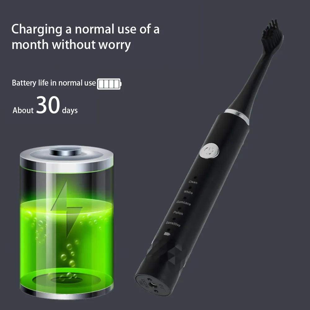 

USB Rechargeable Ultrasonic Electric Toothbrush for Men Women with 2 Replacement Brush Head 2 Min Timer Adult Tooth Brush Set