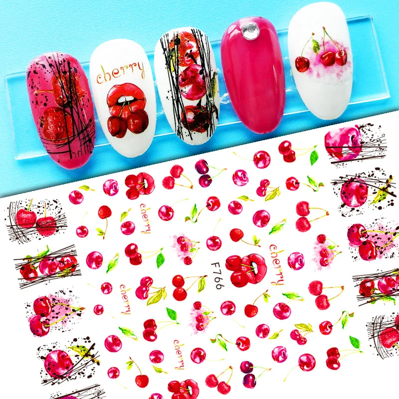 

8pcs/Set Fruits Nail Art 3D Stickers Decals Vegetable Cheery Strawberry Pineapple Rhinestones Tweezers Gifts Set